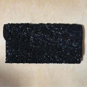 vintage black beaded clutch - handmade in hong kong